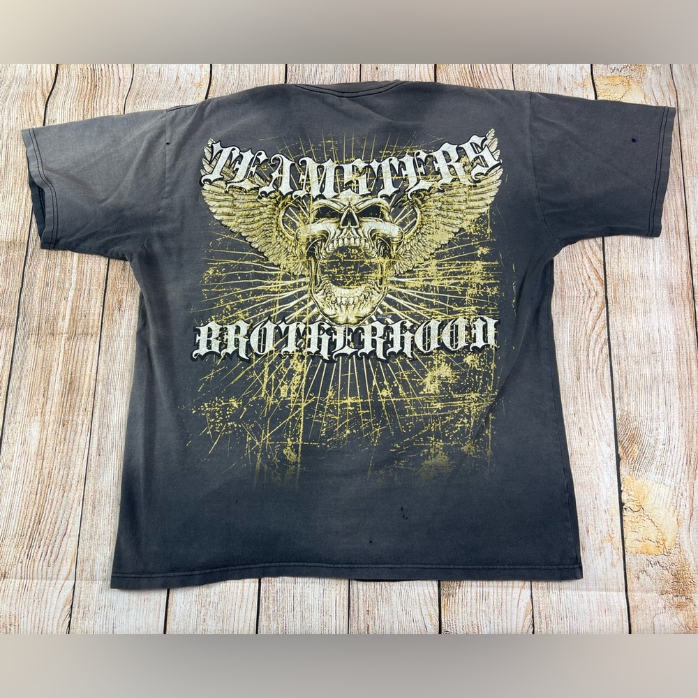 Vintage Local 917 Teamsters Brotherhood Thrashed Faded Skull T Shirt Size XL